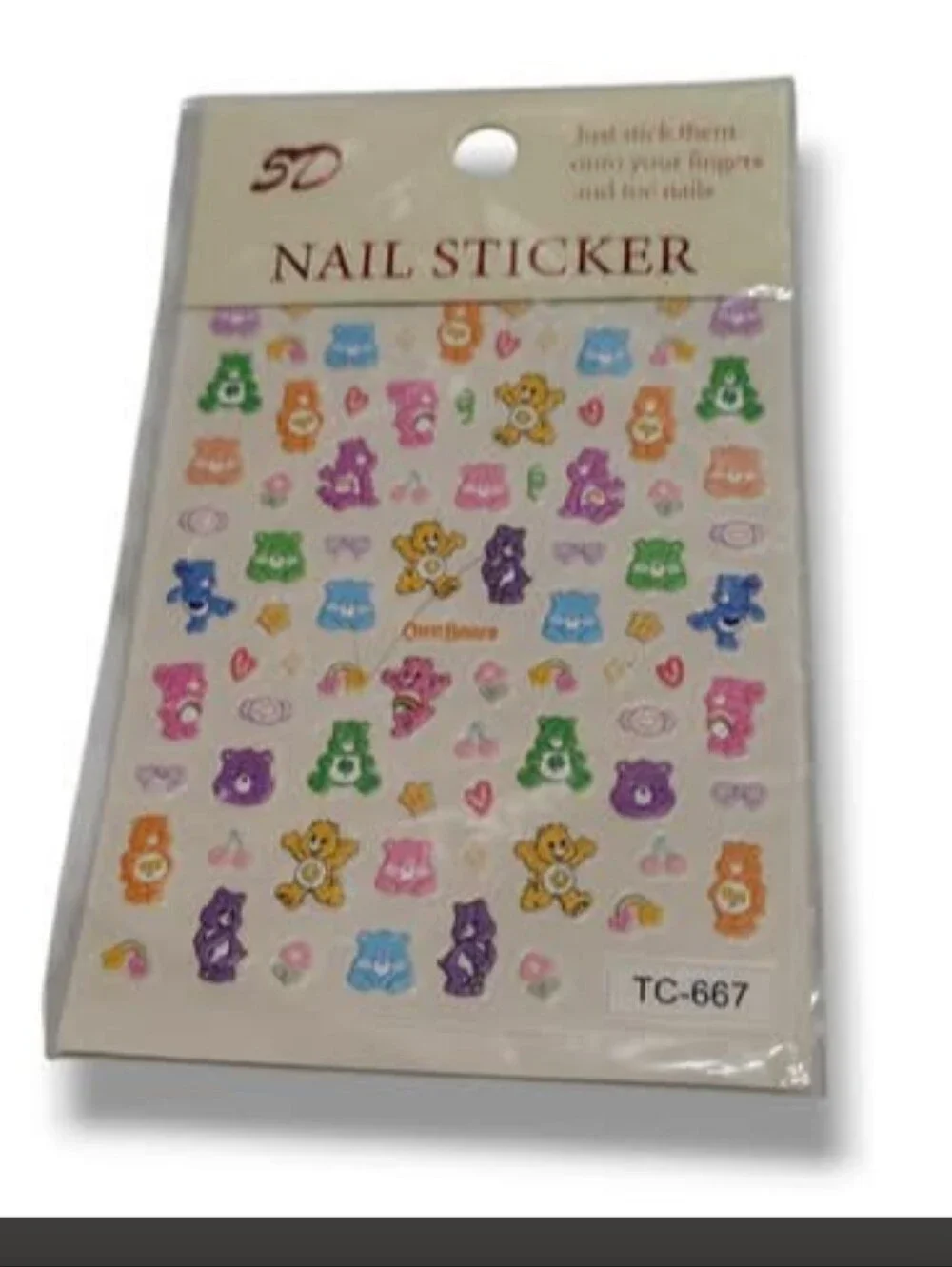 Nail Sticker Sheet with Colorful Bear Designs - Multicolor